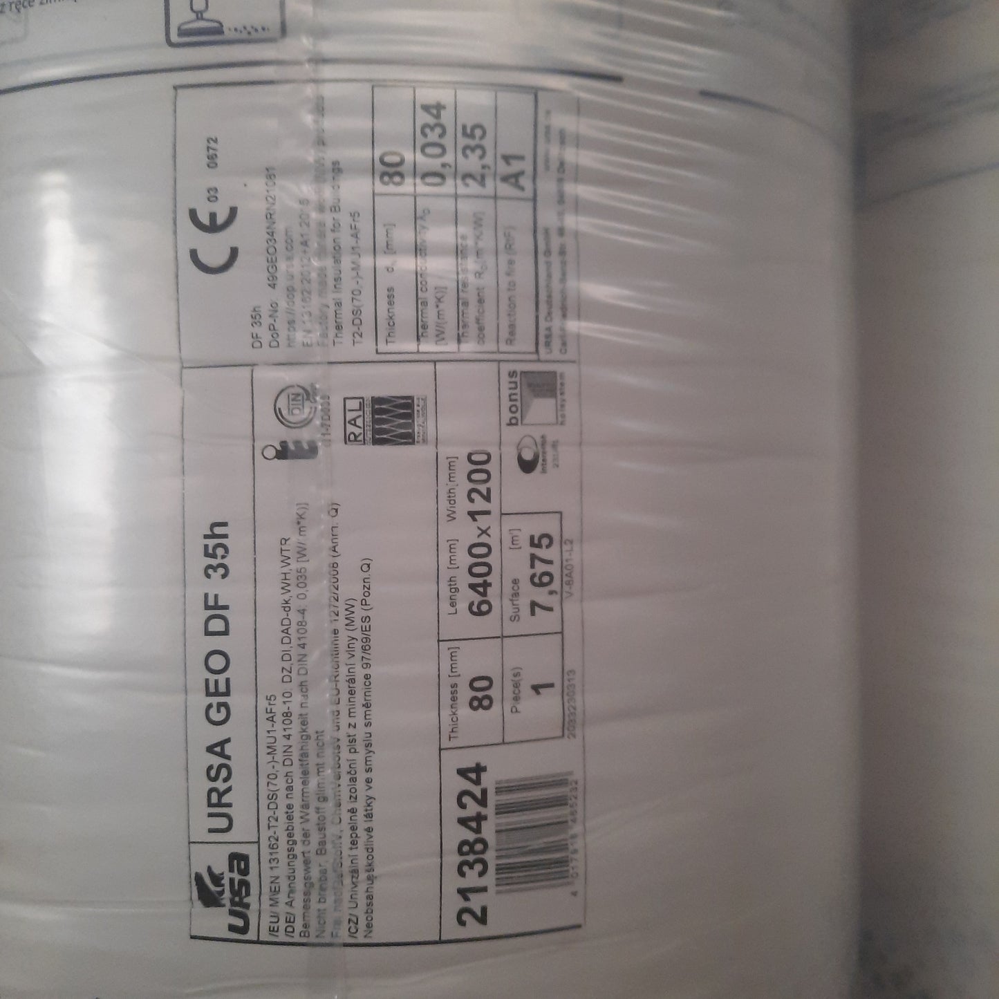 Rouleaux d'isolation en laine de verre (épaisseur 8 cm et R = 2,35)